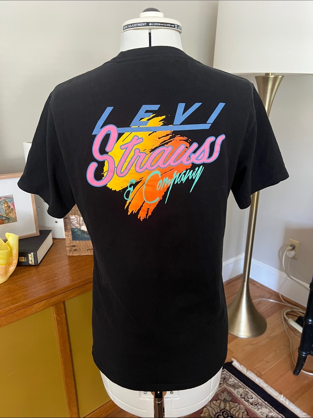 Levi's Black Tee with Neon Strauss & Company Back Graphic